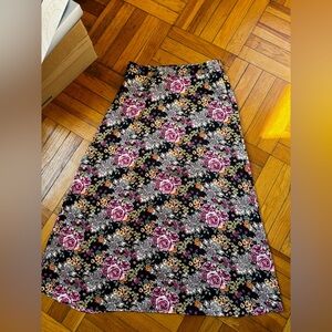 Forever 21 Black and Pink Floral A-Line Skirt